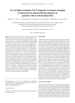 Use of High-Resolution 3.0-T Magnetic Resonance Imaging to Characterize Atherosclerotic Plaques in Patients with Cerebral Infarction