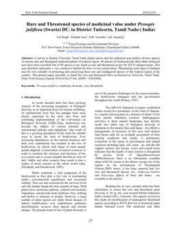 Rare and Threatened Species of Medicinal Value Under Prosopis Juliflora (Swartz) DC