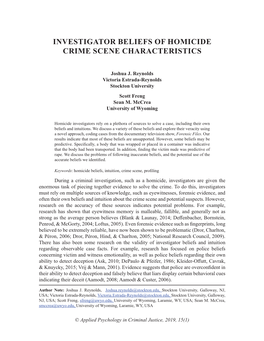 Investigator Beliefs of Homicide Crime Scene Characteristics