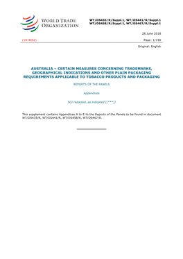 Australia – Certain Measures Concerning Trademarks, Geographical Indications and Other Plain Packaging Requirements Applicable to Tobacco Products and Packaging