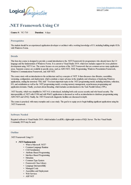 NET Framework Using C# Outline