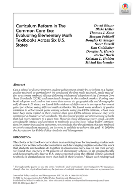 Curriculum Reform in the Common Core Era: Evaluating Elementary