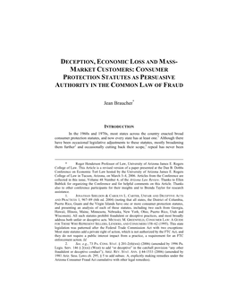 Deception, Economic Loss and Mass- Market Customers: Consumer Protection Statutes As Persuasive Authority in the Common Law of Fraud