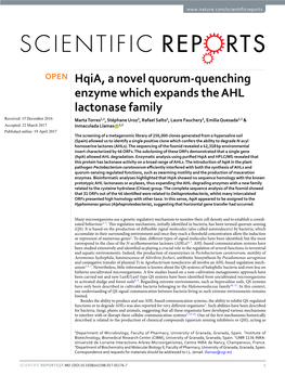 Hqia, a Novel Quorum-Quenching Enzyme Which Expands the AHL