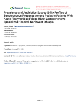 Prevalence and Antibiotics Susceptibility Pro Les Of