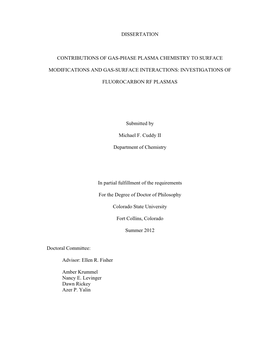 Dissertation Contributions of Gas-Phase Plasma