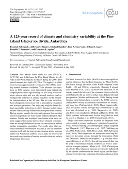 A 125-Year Record of Climate and Chemistry Variability at the Pine Island Glacier Ice Divide, Antarctica