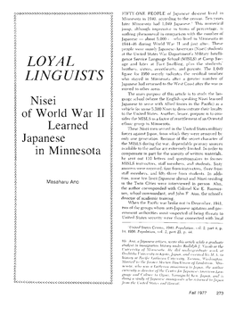 Loyal Linguists : Nisei of World War II, Learned Japanese in Minnesota