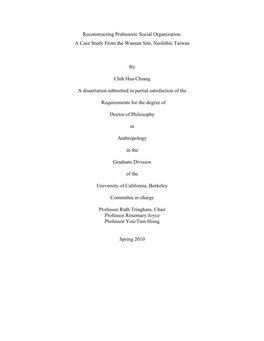 Reconstructing Prehistoric Social Organization: a Case Study from the Wansan Site, Neolithic Taiwan