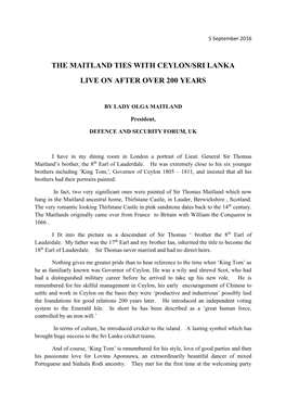 The Maitland Ties with Ceylon/Sri Lanka Live on After Over 200 Years