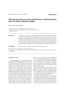 Taxonomical Notes on Some Poorly Known Mollusca Species from the Strait of Messina (Italy)