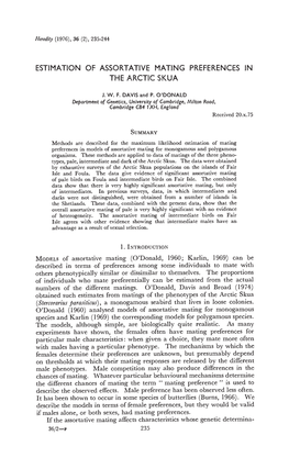 Estimation of Assortative Mating Preferences in the Arctic Skua