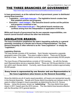 3.12 -- Page 1 of 4 the THREE BRANCHES of GOVERNMENT
