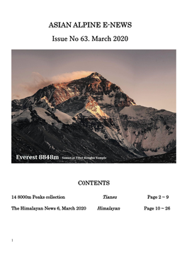 ASIAN ALPINE E-NEWS Issue No 63. March 2020