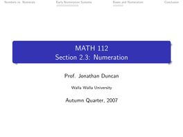 MATH 112 Section 2.3: Numeration