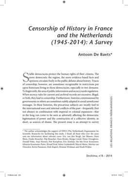 Censorship of History in France and the Netherlands (1945-2014): a Survey