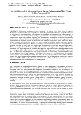 Site Suitability Analysis of Diversion Dams in Quezon, Philippines Using Multi-Criteria Decision Analysis and GIS