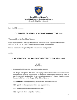 Republika E Kosovës Republika Kosovo - Republic of Kosovo Kuvendi - Skupština - Assembly ______