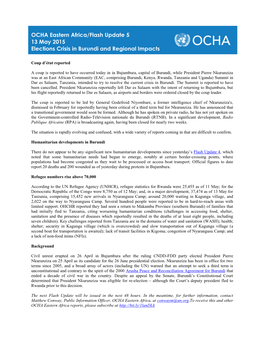 OCHA Eastern Africa/Flash Update 5 13 May 2015 Elections Crisis in Burundi and Regional Impacts