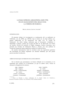 (1600-1738) En Un Manuscrito Del Siglo Xviii: La Vereda De Daroca