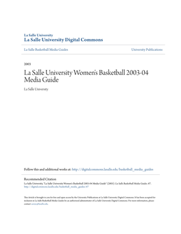 La Salle University Women's Basketball 2003-04 Media Guide La Salle University