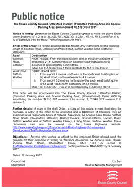 (Uttlesford District) (Permitted Parking Area and Special Parking Area) (Amendment No.51) Order 201*