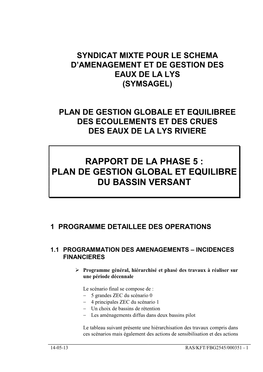 Rapport De La Phase 5 : Plan De Gestion Global Et Equilibre Du Bassin Versant