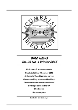 BIRD NEWS Vol. 26 No. 4 Winter 2015