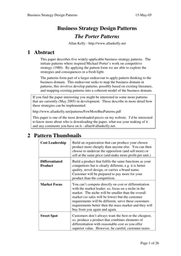 The Porter Patterns Allan Kelly - 1 Abstract This Paper Describes Five Widely-Applicable Business Strategy Patterns