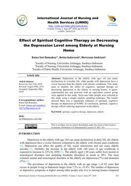 Effect of Spiritual Cognitive Therapy on Decreasing the Depression Level Among Elderly at Nursing Home