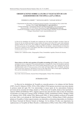 Observaciones Sobre La Flora Y Vegetación De Los Alrededores De Tocopilla (22ºs, Chile)