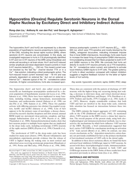 Regulate Serotonin Neurons in the Dorsal Raphe Nucleus by Excitatory Direct and Inhibitory Indirect Actions