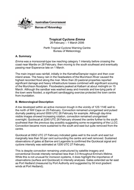 Tropical Cyclone Emma 26 February – 1 March 2006