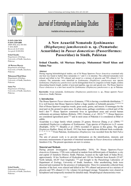 Dispharynx) Jamshorensis N. Sp. (Nematoda: Acuariidae