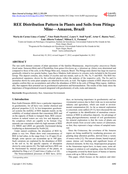 REE Distribution Pattern in Plants and Soils from Pitinga Mine—Amazon, Brazil