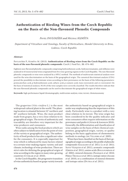 Authentication of Riesling Wines from the Czech Republic on the Basis of the Non-Flavonoid Phenolic Compounds