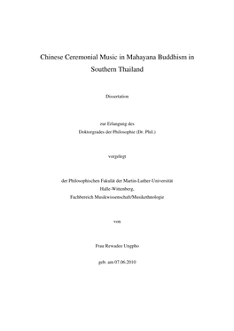 Chinese Ceremonial Music in Mahayana Buddhism in Southern Thailand