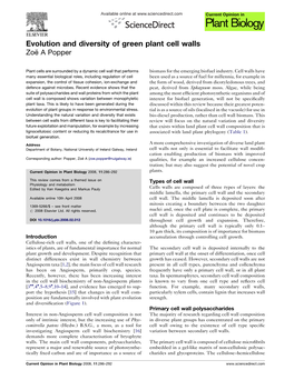 Evolution and Diversity of Green Plant Cell Walls Zoe¨ a Popper