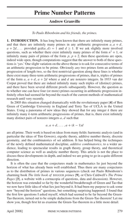 Prime Number Patterns Andrew Granville