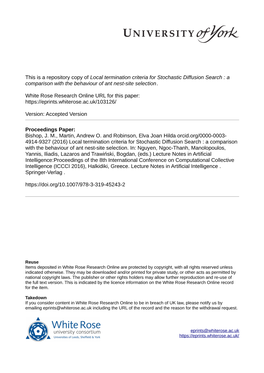 Local Termination Criteria for Stochastic Diffusion Search : a Comparison with the Behaviour of Ant Nest-Site Selection