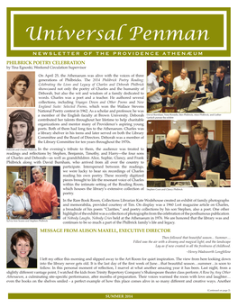 Universal Penman NEWSLETTER of Th E P Ro V I D En C E a T H En Æ U M