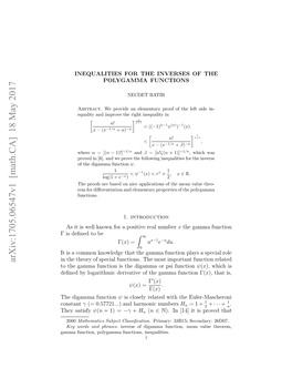 Arxiv:1705.06547V1 [Math.CA] 18 May 2017 Hysatisfy They Am Ucin Oyam Ucin,Inequalities