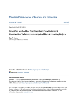 Simplified Method for Teaching Cash Flow Statement Construction to Entrepreneurship and Non-Accounting Majors