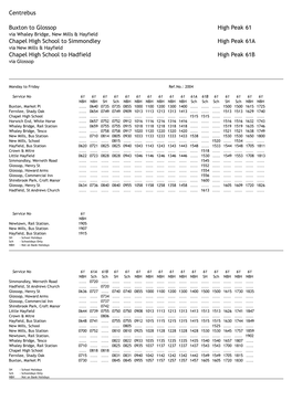 Centrebus Buxton to Glossop High Peak 61 Chapel High School To