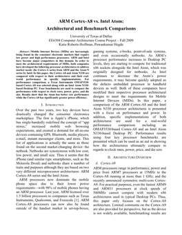 ARM Cortex-A8 Vs. Intel Atom: Architectural and Benchmark Comparisons
