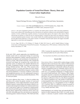 2.12 Population Genetics of Vernal Pool Plants: Theory, Data And