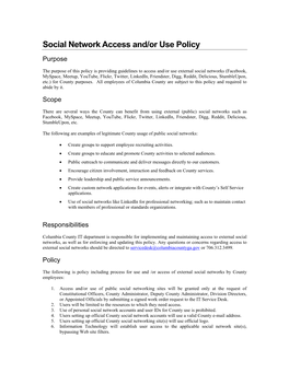 Social Network Access And/Or Use Policy