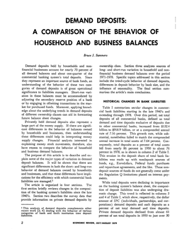 Demand Deposits: a Comparison of the Behavior of Household and Business Balances