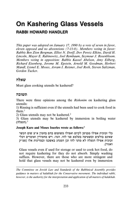 On Kashering Glass Vessels RABBI HOWARD HANDLER