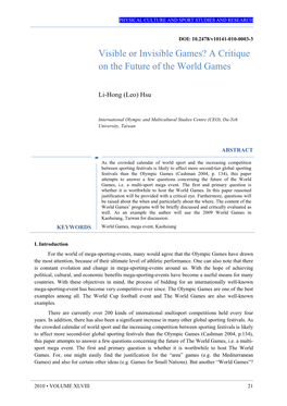 Visible Or Invisible Games? a Critique on the Future of the World Games